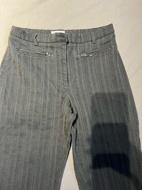 Pinstripe Wide Leg Trousers - Charcoal Gray